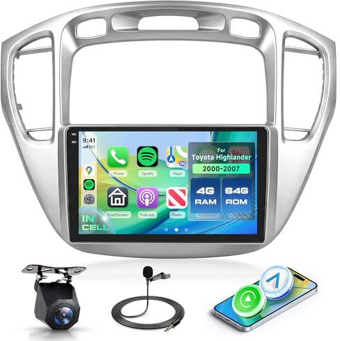 Rimoody 4G+64G Android 15 Car Stereo for Toyota Highlander 2000-2007 with Wireless Carplay Android Auto, 9'' in-Cell Screen Car Radio with GPS/Bluetooth 5.0/FM RDS/EQ/5G-Wi-Fi Backup Camera SWC