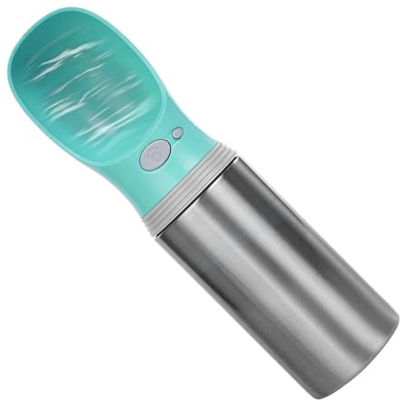 Botella para Agua Mascotas Bebedero Acero Inoxidable Antifugas | Bebedero 400 Ml Con Vaso Para Paseo Perro Pequeño Mediano Grande Diario Aire Libre Senderismo Jogging Camping Parque