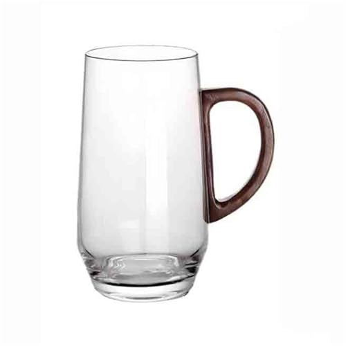 RUNZE765Z Bicchieri da cucina Tazza in vetro con manico in legno, tazza in borosilicato trasparente for tè, latte, caffè espresso e succhi, 17,6 oz/500 ml per succhi(Transparent)