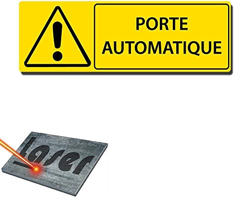 Plaque gravée autocollante 30x10 cm Porte automatique fond jaune