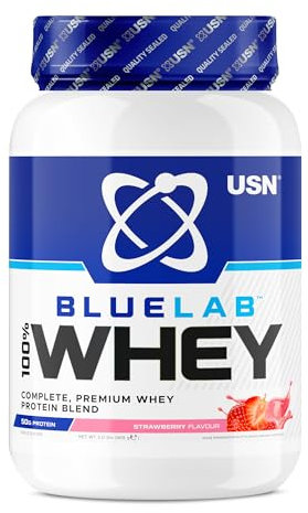 USN Blue Lab Whey Protein Powder: Strawberry - Whey Protein 908g - Post-Workout - Whey Isolate - Muscle Building Powder Supplement With Added BCAAs
