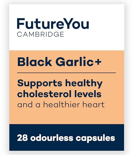 FutureYou Black Garlic+ (28 Odourless Capsules). Heart Health Supplements. Garlic Capsules Odourless High Strength for Healthy Cholesterol - Genuine FutureYou Cambridge Supplements