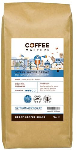 Coffee Masters Swiss Water Decaf Coffee Beans 1kg - 100% Arabica Naturally Decaffeinated Bean - Great Taste Award Winner