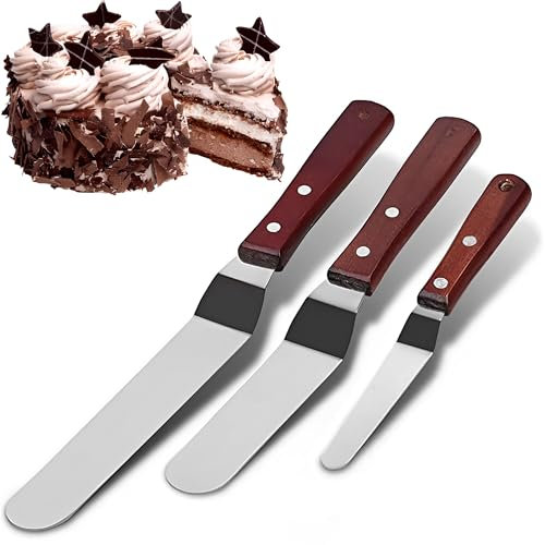 MINGZE 3 Pièces Spatule Coudée En Acier Inoxydable Gâteau Pâtisserie Palette Pelle Cuisine, Spatule à Glaçage en Acier Inoxydable Gâteau Pâtisserie Palette Pelle Cuisine Lisse