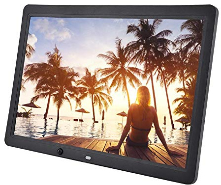 Garsent Digital Fotorahmen 15.4 Zoll, 1280 * 800 Hohe Auflösung Digital Ablum mit Bewegungssensor Foto/Musik/Video Player Kalender Alarm Digital Bilderrahmen mit Fernbedienung,AC100-240V(schwarz)