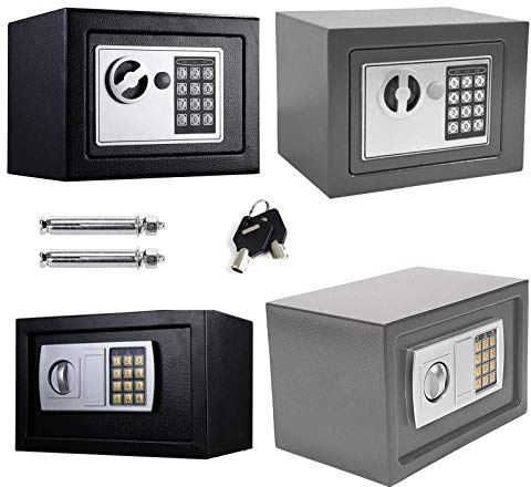 Safe Tresor mit Schlüssel mit Elektronischem Zahlenschloss Möbeltresor Wandtresor Numerische Digital Elektronische Sicher, 4.6L -Schwarz