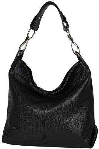 AMBRA Moda GL033 - Borsa a spalla da donna in vera pelle italiana, borsa a tracolla, borsa a mano da donna (Nero)
