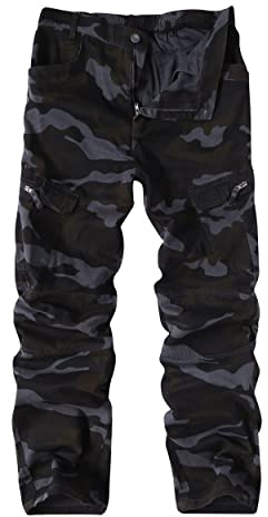 APTRO Men's Cargo Pants Camo Casual Work Military Tactical Pants Black Camo 32