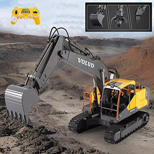 efaso Volvo RC Bagger E568 - Lizenz Bagger ferngesteuert 1:16 inkl. 2 Akkus - Licht/Sound, Schaufel/Greifer/Presslufthammer und umfangreichen Steuerungsmöglichkeiten