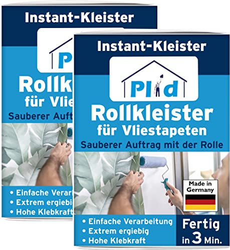 PLID® Rollkleister für Vliestapeten - Tapetenkleister in 3 min fertig - einfache Anwendung - Tapetenkleister für Vliestapeten mit glatter und strukturierter Rückseite - hoher Ergiebigkeit 2x200gr.