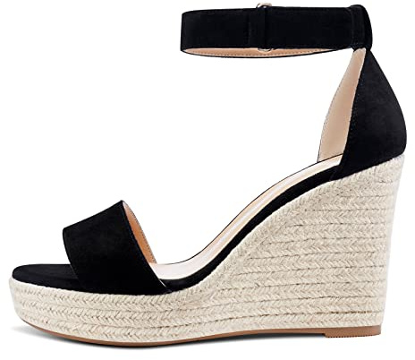 NobleOnly Plataforma Cuña Para Mujeres Sandalias Peep-Toe Tacón Alto Elegante Sandalia con Correa Tobillo Zapatos Tacón 10CM