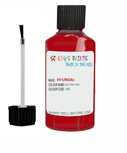 SCOOBYS PAINTS BACK IN THE MIX Touch Up Paint For Hyundai I10 Electric Red H4 2008-2015 30Ml Bottle Brush Scratch Stone Chip Repair Pen