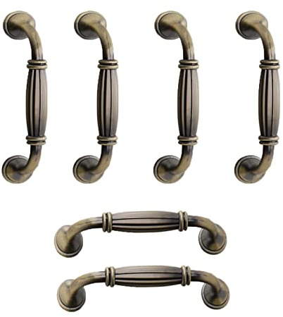 KanDery 6PCS Vintage Cabinet Drawer Handles, Antique Kitchen Cupboard Handles, 96mm Hole Center, Green Bronze