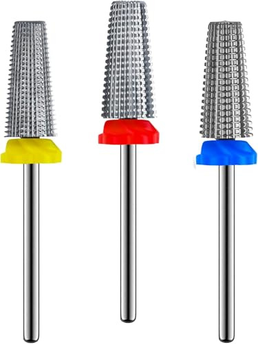 3Pcs 5 in 1 Carbide Nail Drill Bits, Two Way Rotate for Fast Remove, XF/F/M | Heat Reduction, Anti-Rust Straight-Cut for Time-Saving & Long-Lasting, Left & Right Handed, 3/32 for Electric Nail Drill