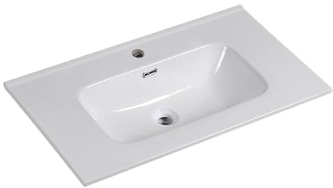 Lavabo in porcellana per bagno rettangolare 81 cm x 46 cm COS finitura bianco lucido realizzato in porcellana