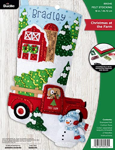 Bucilla Felt Applique 18 Stocking Making Kit, Christmas at The Farm, Perfect for DIY Arts and Crafts, 89534E
