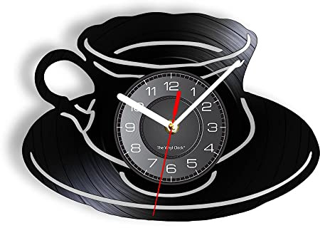 Smotly LED Nachtlicht Wanduhr Mit Kaffeetassen-Thema - Geschenk für Kaffeeliebhaber Freunde (Schwarz)