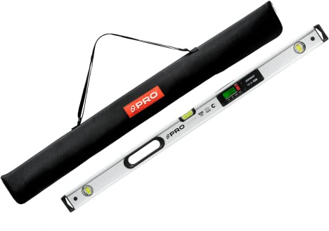 PRO900 Niveau Electronique 100cm avec 2 écrans LCD et pochette - Niveau à bulle numérique avec mémoire de mesure jusqu'à 19 résultats - Indice de protection IP65 - Couleur Blanche