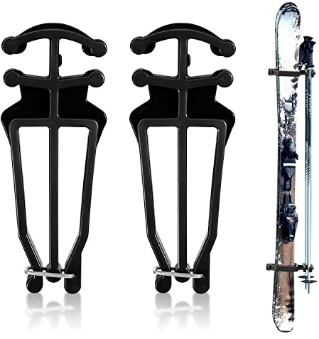 Langlaufski und Stöcke Halter, Universal Skistock Clips Halter Skistockträger Skizubehör, 1 Paar, Schwarz