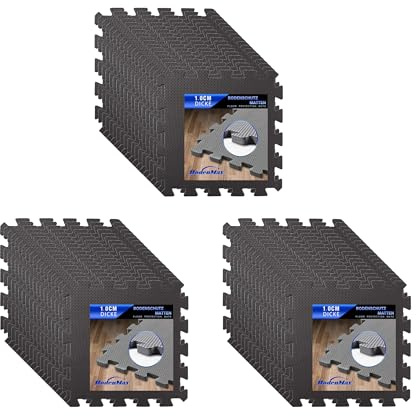 Eva Bodenschutzmatte Fitness 30x30x1cm – Puzzlematte rutschfest & stoßdämpfend – 54 Stück schwarz – Bodenmatte für Fitnessgeräte, Kinderzimmer, Garage – 4,98 m² Fläche