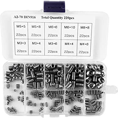 220Pcs Grub Screw Set, Allen Screws Metric M3/M4/M5/M6/M8 Internal Hex Thread Assortment Fasteners Kits for Furniture, Mechinery and Home Appliances