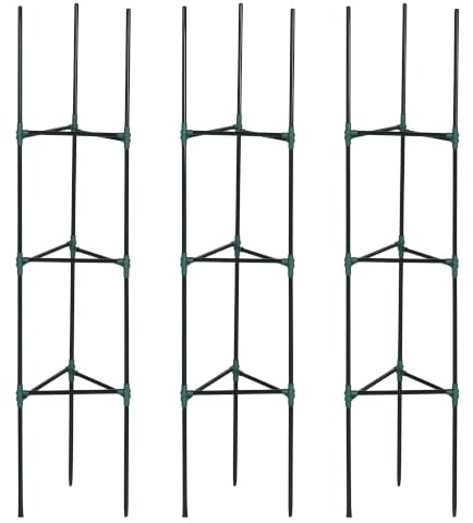 Outsunny Rankhilfe 3er-Set Pflanzenhalter 3 Ebenen 38 x 38 x 182 cm Grün | Gartenpflanze Stützstangen, Rankgitter, Tomatenkäfig für Kletterpflanzen, Stahl