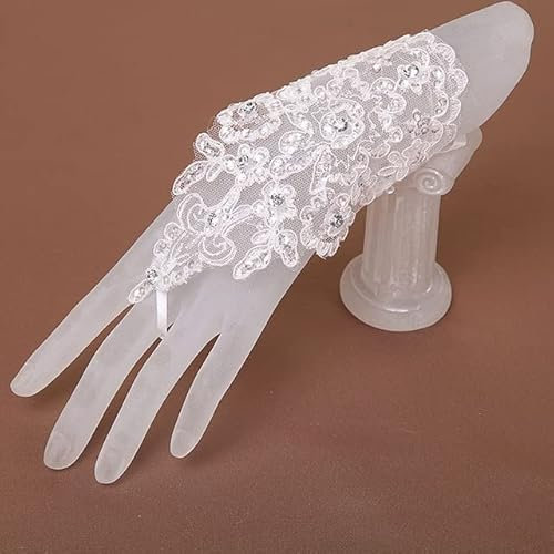 VITAU 1 Paar weiße rote Brauthandschuhe kurzer Absatz Strass weiße Spitzenhandschuhe Hochzeit Zubehör
