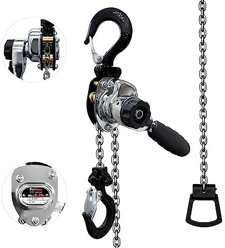 FITHOIST Mini paranco a catena cromato 1/4 tonnellata 250 kg capacità 1,5 m Sollevamento manuale a leva paranco a catena resiste alla corrosione cromo finitura esterna lega acciaio catena G80, per