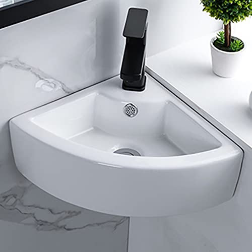 ARHAMS Kleines Eckwaschbecken Zur Wandmontage, Waschbecken Bad, Hängewaschbecken, Waschbecken mit Wasserhahn, Weißes Keramik Mini Waschbecken mit Überlauf (Color : C)