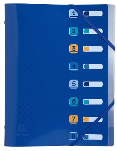 Exacompta - Ref. 56212E - Karton mit 10 Ordnungsmappen Bee Blue - mit Gummibändern und ausgeschnittenen Fenstern - Deckel und Innenseite aus recyceltem PP - 8 Fächer - für A4 - Maße: 25 x 32 cm -