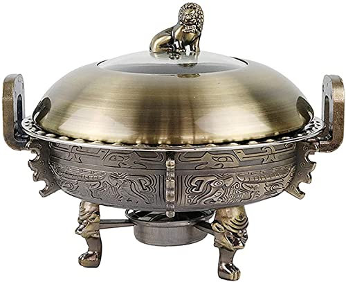 3L Chafing Dish, Stainless Steel Round Chafing Warmers Complete Set W/Food Pans, Aluminum Stand, Visible Pot Lid and Fuel Holders for Weddings, Buffet, Parties (Color : Red Copper) (Bronze)