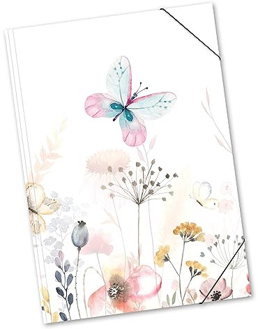 itenga große Zeichenmappe Motiv Schmetterling DIN A2 - Gummizugmappe Sammelmappe - für Kinder Jugendliche Schüler Mädchen