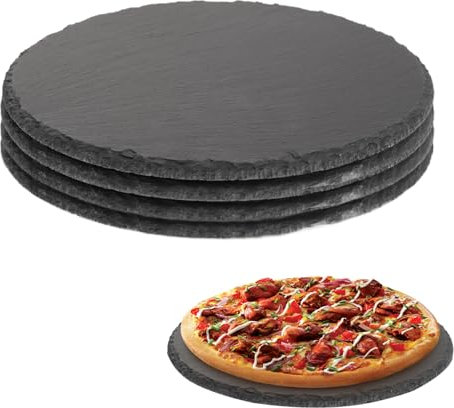 CYEER 4 Stück Schieferplatte Rund, 25CM Tafelplatte Runde, Tafel Schieferplatte, Schieferplatte Servierplatte, Naturstein Platte für Kerzen und Tischdekorationen, zum Basteln