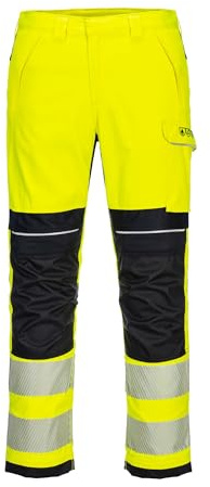 Portwest FR406 PW3 Modaflame Work High Visibility Multi Norm Flame Resistant Trousers Reinforced Panels Knee Pad Pockets Multi Way Thigh Pocket Arc Rated Protection, Yellow/Black, 30