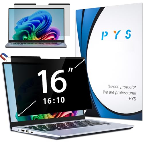 PYS Magnétique Filtre de Confidentialité pour Ordinateur Portable 16 Pouces 16:10 - Ecran Confidentialité Anti Espion, Film Anti-Lumière Compatible avec HP/Dell/Acer/Lenovo/Samsung/ASUS