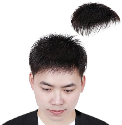 Protesi Capelli Uomo, parte superiore mono con rivestimento in poliestere attorno al cappuccio, parte centrale dritta da 6 pollici (Black,5.1 * 6.6in)