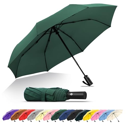 SoulRain Reise-Regenschirm, winddichter und kompakter Regenschirm für Regen, perfekter großer Auto-Klappschirm, idealer Autoschirm, Golfschirm und Reisebegleiter (Green)
