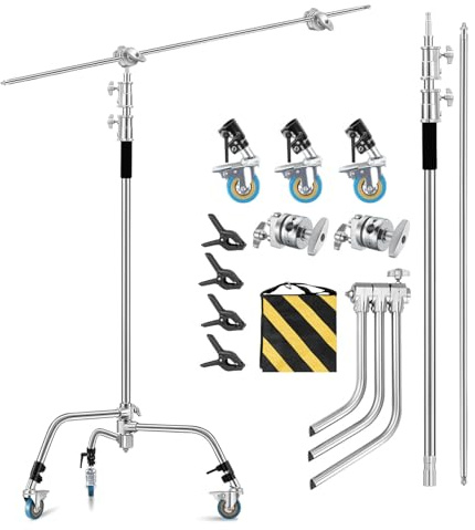 Heavy Duty C Stand with Boom Arm and Wheel,Max Height 10.8ft/330cm 100% Stainless Steel Adjustable Sturdy Photography Light Stand C-Stand with Wheel for Photography Studio Video Photo Shooting