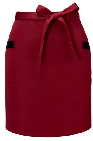 Taillenschürze mit 2 Taschen, Kurze Halbe Schürze für Männer Frauen, Vorbinder Kellner Schürze, Kellnerschürze Kochschürze Küchenschürze für Küche Chef Restaurant Café Restaurant Bar Bistro (Rot)