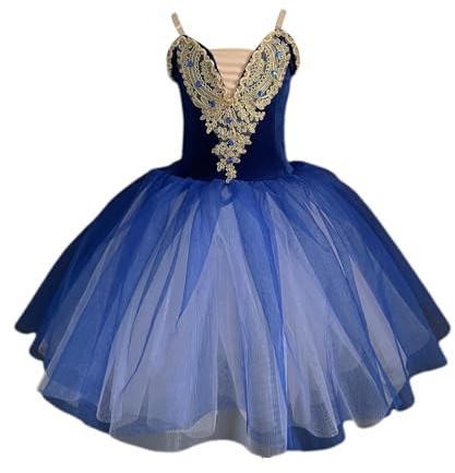HWBZSZY Vestido De Ballet De Rendimiento Para Niños Niñas Falda De Baile Brillante Lentejuelas Bordado De Flores Ropa De Baile De Gimnasia Para Bailarina De Baile De Salón Traje Bailarina,Azul,130cm