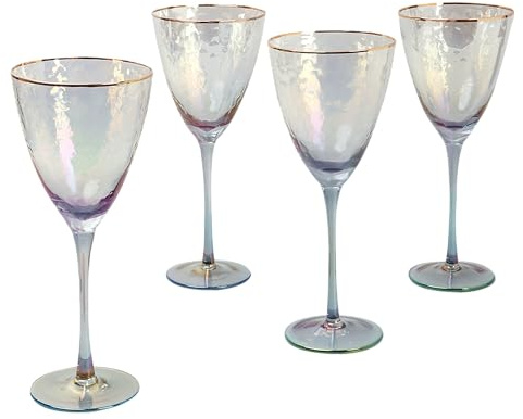 G Decor Set of 4 Handmade Iridescent Grey Hammered Wine Glasses