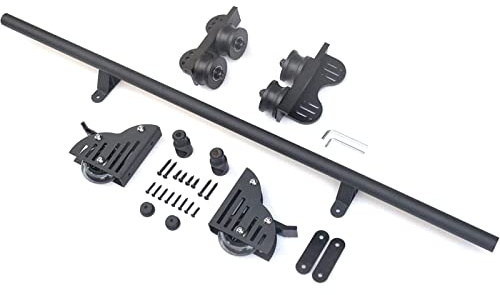 Library Ladder Hardware Kit System with Retractable Rolling Track Bracket - Top Roller Pulley Type Horizontal Wall Mount Sliding (No Ladder)