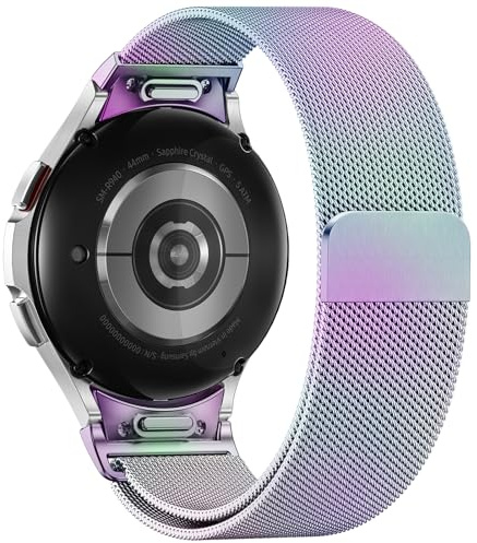 Faliogo Ein klick Metall Armband - Kompatibel mit Samsung Galaxy Watch 6 & 7, Keine Lücke Edelstahl Ersatzarmband für Watch 5 Pro/6 Classic, Bunt