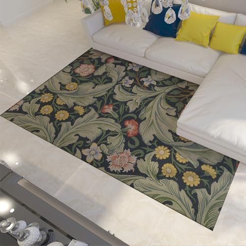 LANDERSION Tropische Pflanze Terrassenteppich 120x170cm - Rot & Gelb Blume Wohnzimmer Bereich Teppich Modernes ästhetisches Design Bauernhaus Teppich Waschbare Fußmatten Indoor