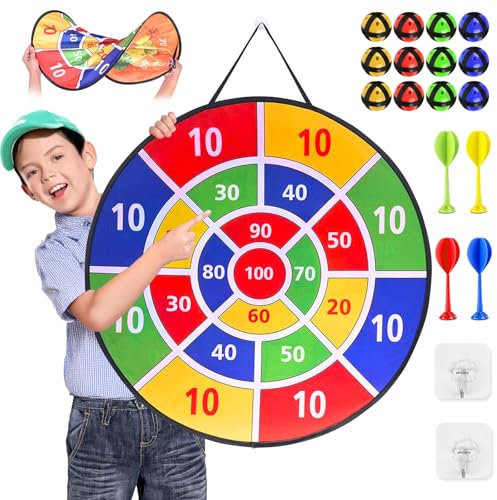 Darttavla barn – dubbelsidig barn darttavla med 12 klibbiga bollar, 4 darts, inomhus/utomhus sport rolig party spel, födelsedagspresenter barn