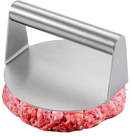 Presse à Hamburger en Acier Inoxydable – Presse à Hamburger Ronde | Presse à Hamburger Lisse antiadhésive avec poignée | Presse à Hamburger écrasée à Plat sans crasse pour Le Bacon Parfait pour