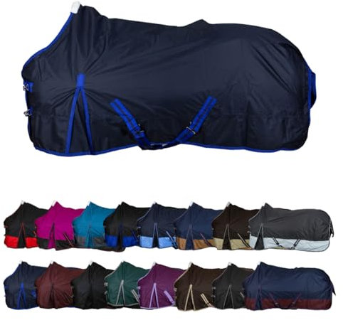 RL24 - Winterdecke Weidedecke 600D Basicline – atmungsaktive, Wind- & wasserdichte Outdoordecke mit Innenfutter & Kreuzbegurtung – Pferdedecke in Dunkelblau – 145cm (100g/m² Füllung)