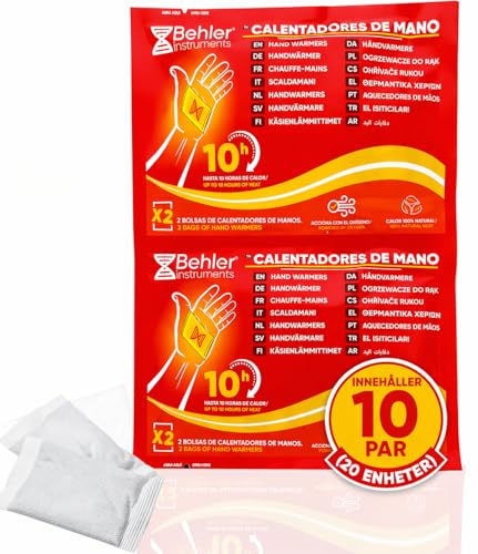 handvärmare – 10 par – 8–10 timmars värme – engångshandvärmare utan batterier, bränsle eller mikrovågsugn – naturliga ingredienser – för handskar, fickor och händer