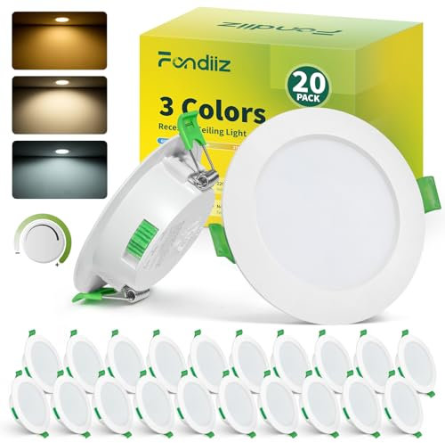 Fondiiz 20er Set LED Einbaustrahler 230V Dimmbar, LED Spots 68mm Lochmaß, 5W Deckenspots Flach Warmweiß 2700K Neutralweiß 4000K Kaltweiß 6000K, IP44 Spots Deckenleuchte für Badezimmer Küche, Weiß