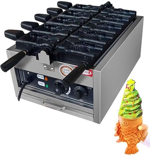 DDZJTPP Máquina para Hacer Gofres Taiyaki Forma De Pez, 5200 W Comercial Antiadherente Eléctrica, 50-300 ℃/122-572 ℉ Ajustable para Familias Y Restaurantes,B